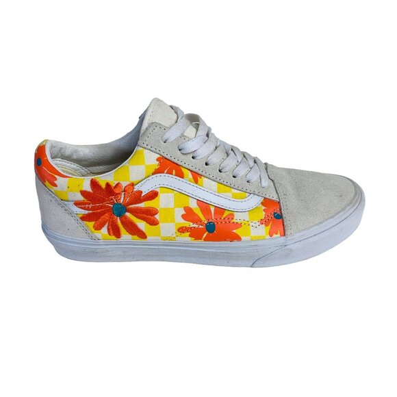 Vans Old Skool Checkerboard Sunflower Sneakers Womens 10 Suede Canvas Mens 8.5 - Picture 11 of 14